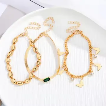 Fashionable Green Butterfly Pendant Bracelet Set (3 Pcs)